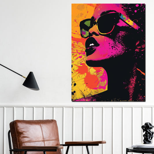 Wandbild Pop Art Frau Porträt Sonnenbrille farbenfroh modern