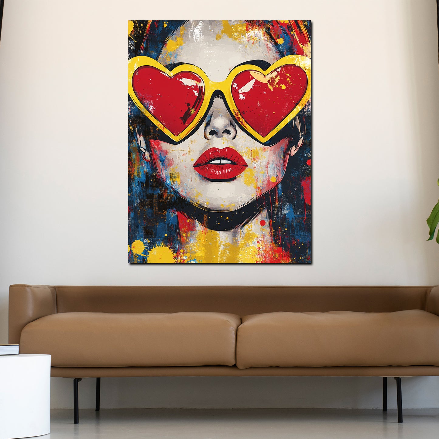 Wandbild Pop Art Frau mit Herzbrille bunt modern
