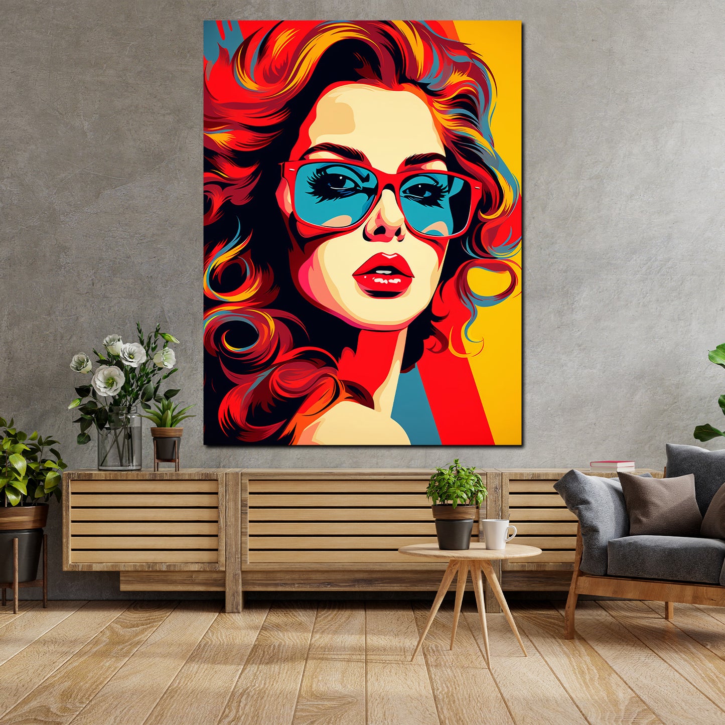 Wandbild Pop Art Frau mit Sonnenbrille