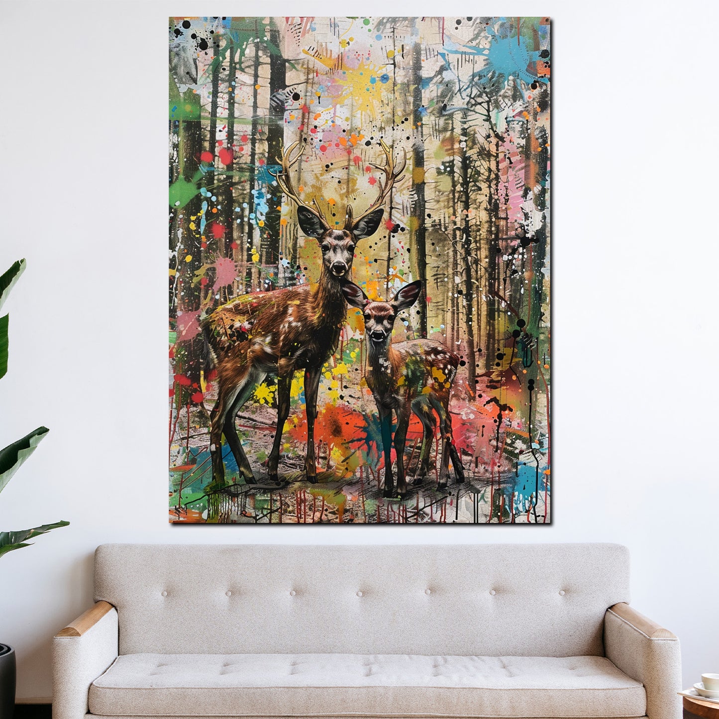 Wandbild Pop Art Hirsch Reh Wald modern bunt