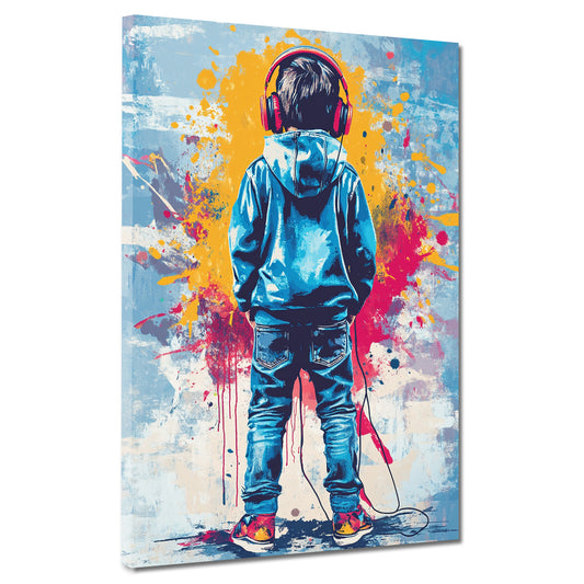 Wandbild Pop Art Kind mit Kopfhörern bunt