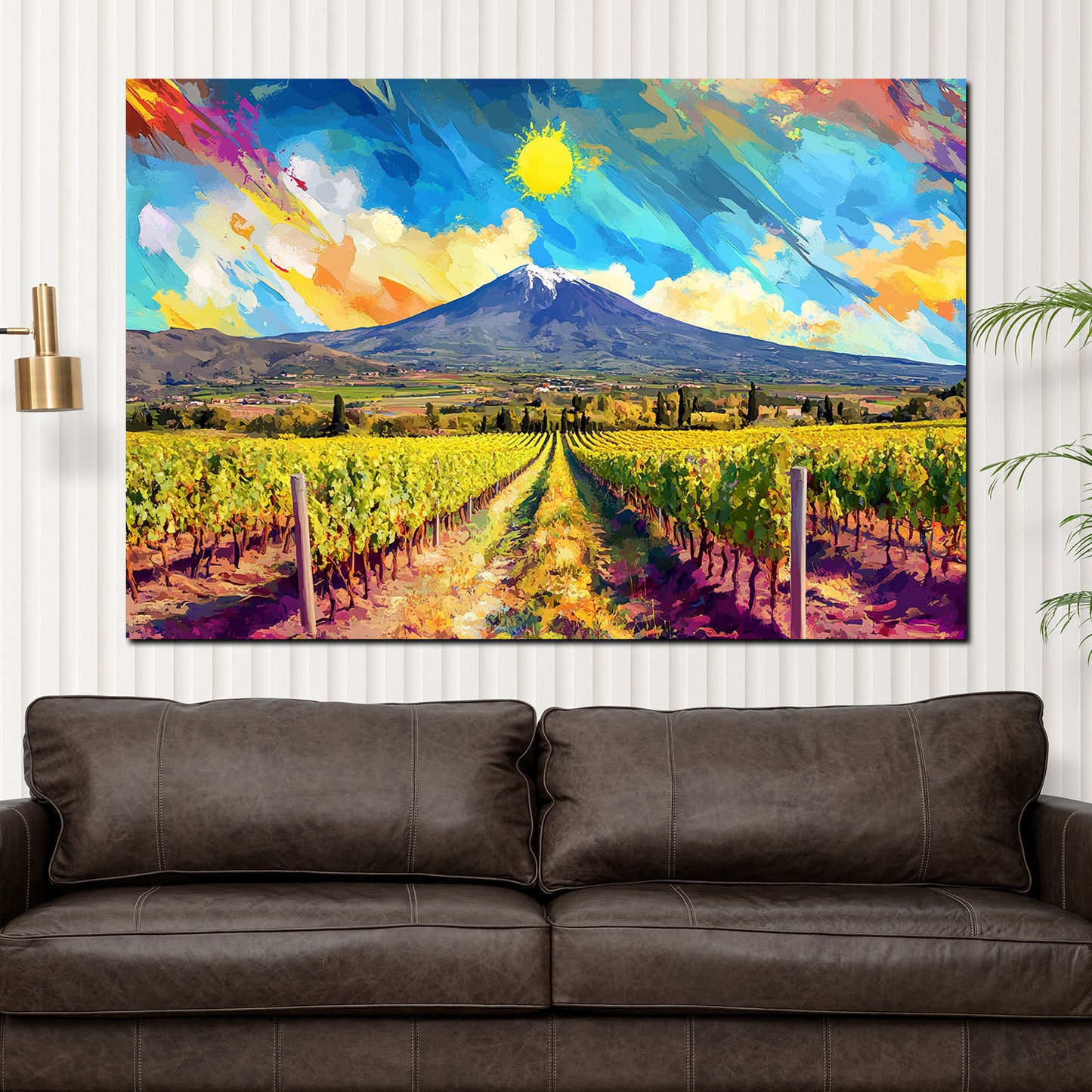 Wandbild Pop Art Landschaft Weinberge Berge Sonne Natur farbenfroh
