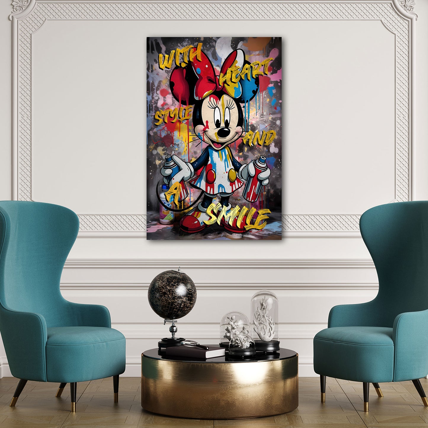 Wandbild Pop Art Minnie Style mit Graffiti und bunten Farben