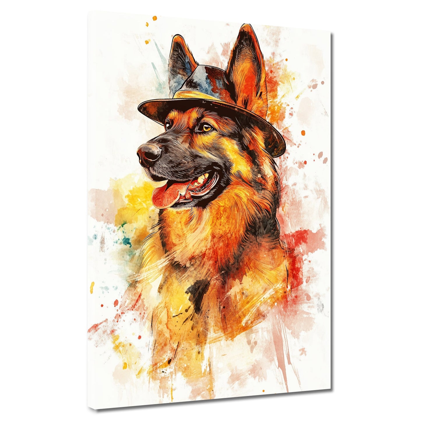Wandbild Pop Art Schäferhund mit Hut farbenfroh