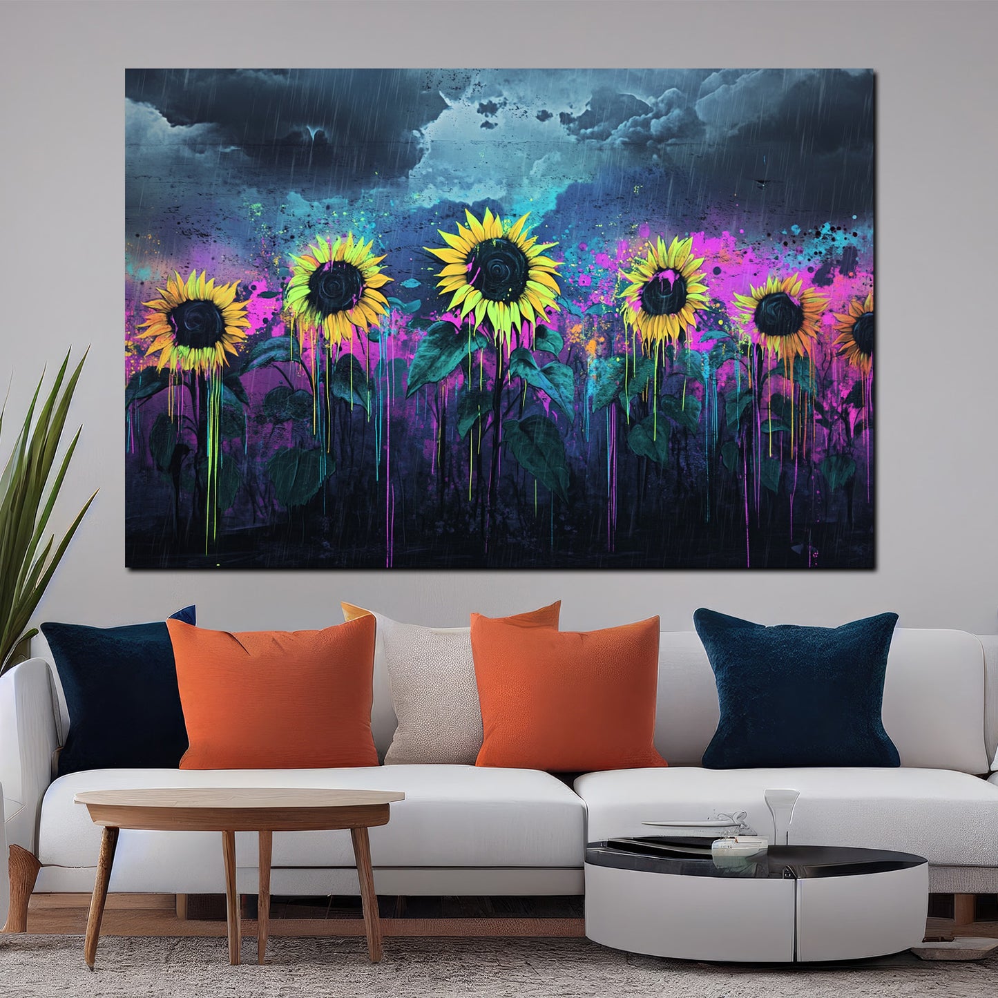 Wandbild Pop Art Sonnenblumen Regen Farben modern