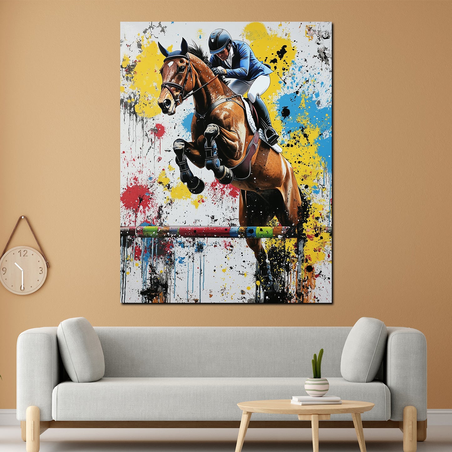 Wandbild Pop Art Springreiter bunt dynamisch mit Pferd