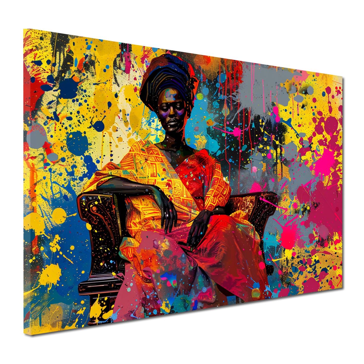 Wandbild Pop Art afrikanische Frau im traditionellen Outfit farbenfroh modern