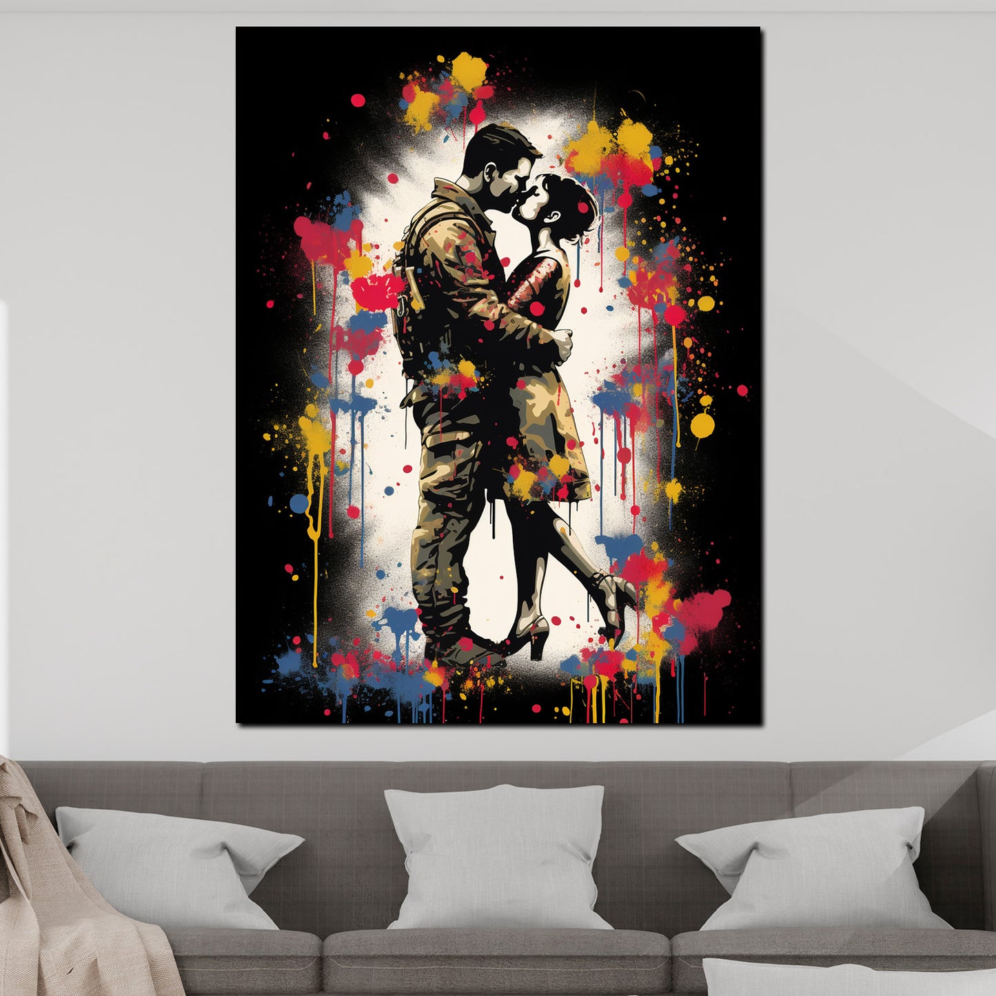 Wandbild Pop Art verliebtes Paar Kuss farbenfroh modern