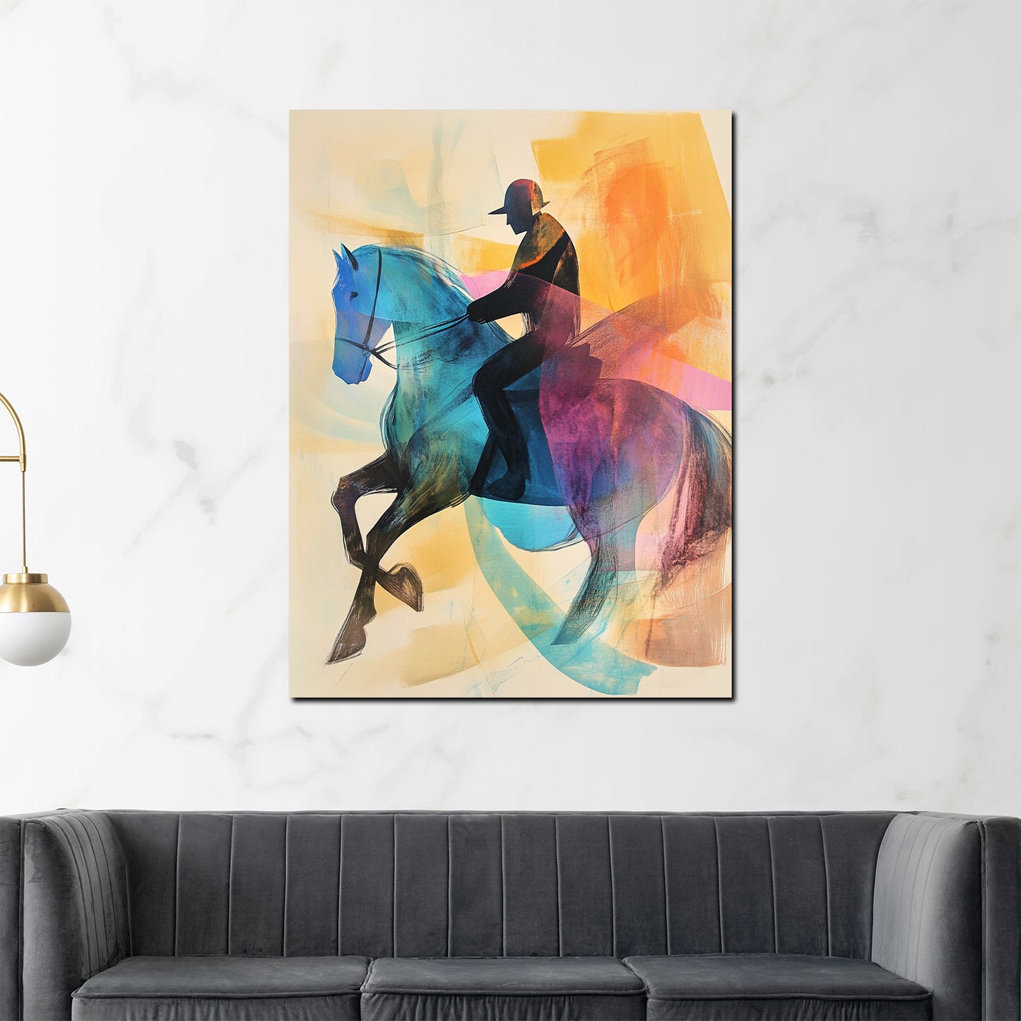 Wandbild Reiter auf Pferd farbenfroh modern