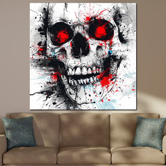 Wandbild Schädel Pop Art mit roten Akzenten