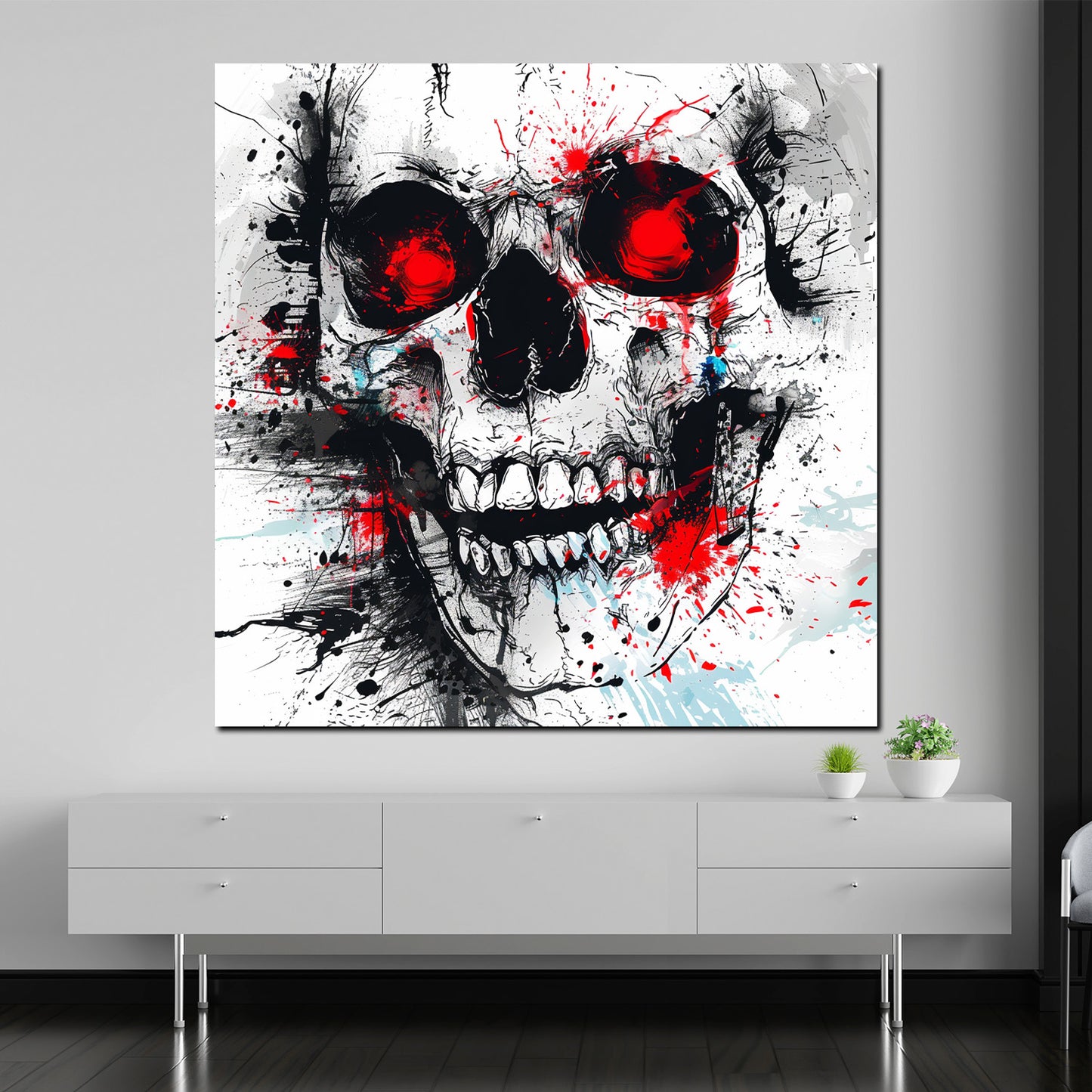 Wandbild Schädel Pop Art mit roten Akzenten