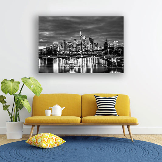Wandbild Skyline Frankfurt Mainufer Schwarz Weiß modern
