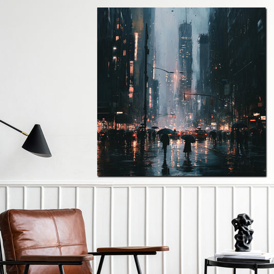 Wandbild Stadt New York Regen Nachtlichter modern