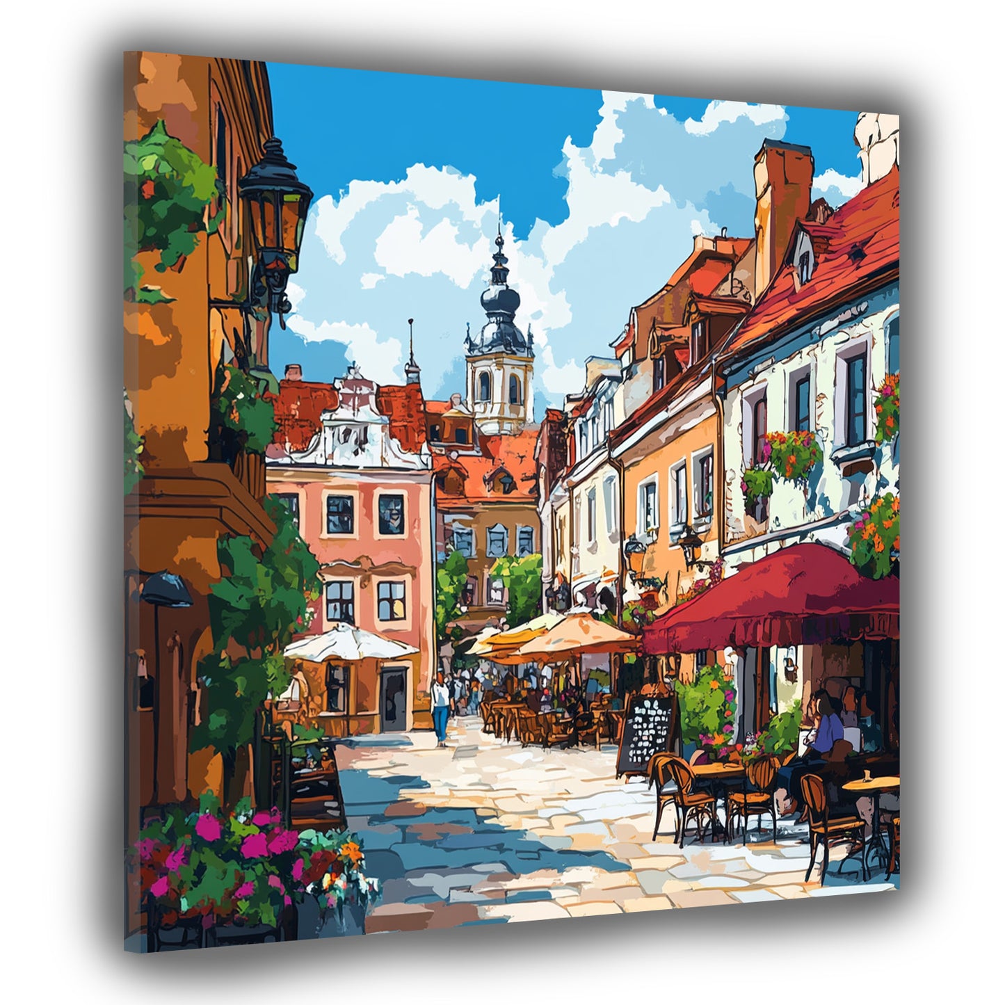 Wandbild Städte Altstadt Gasse Café Sommer mediterran modern