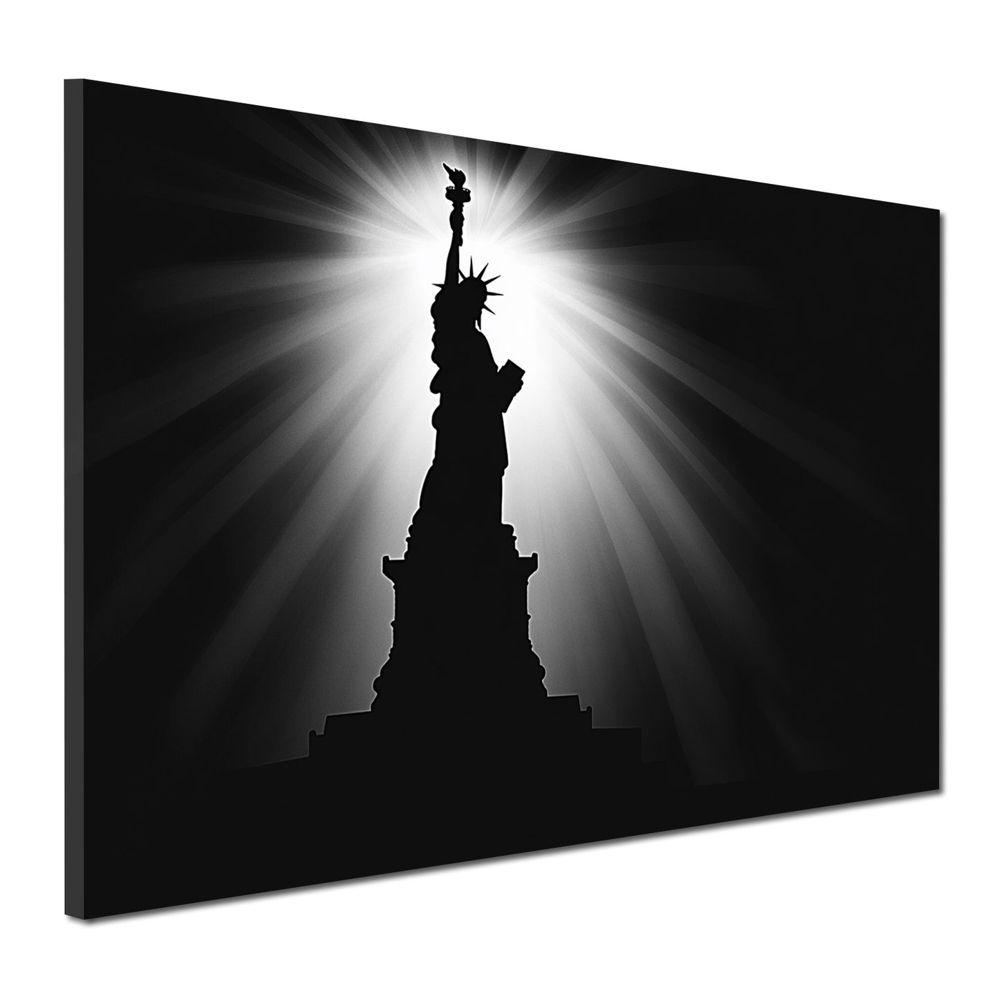 Wandbild Städte New York Freiheitsstatue schwarz weiß Lichtstrahlen