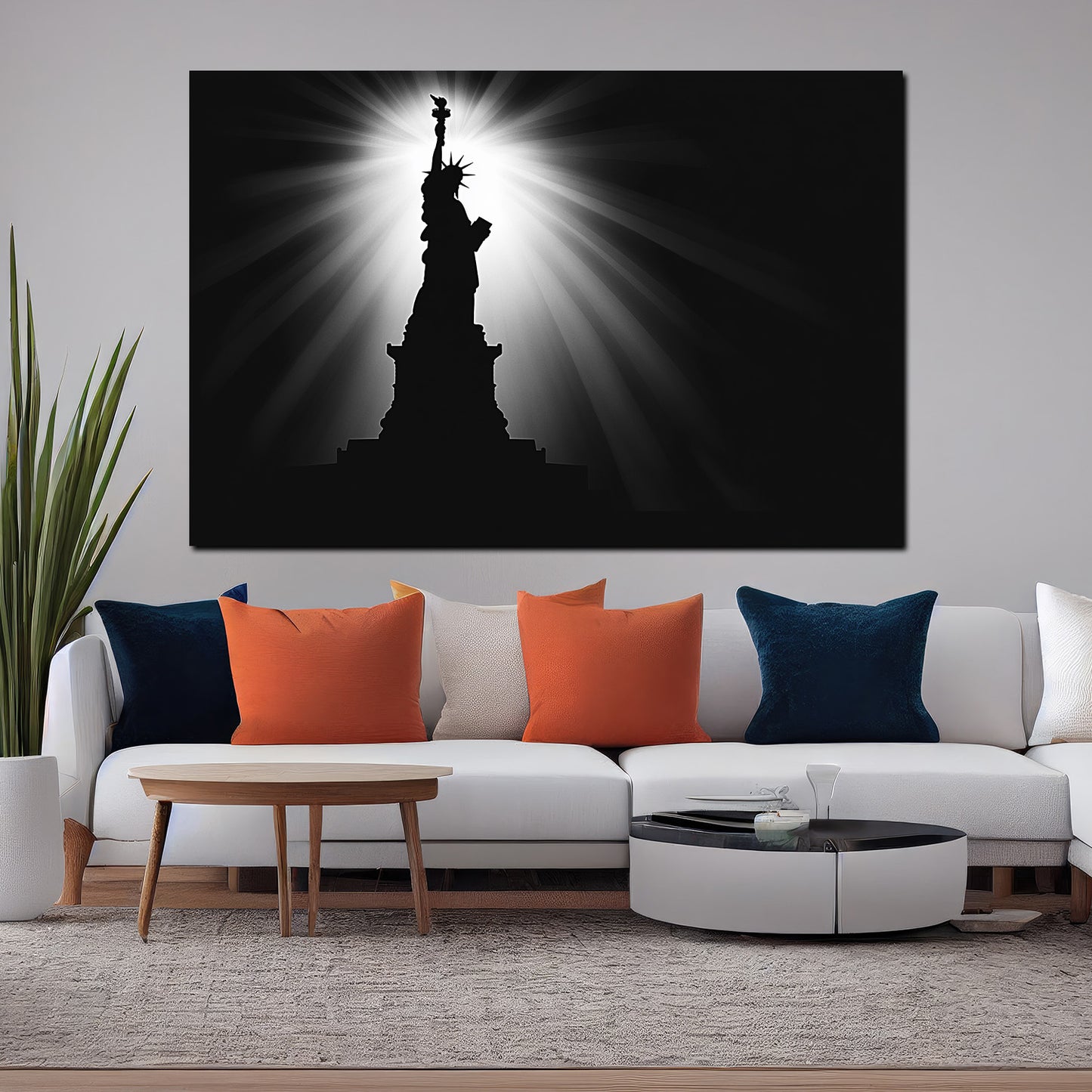 Wandbild Städte New York Freiheitsstatue schwarz weiß Lichtstrahlen