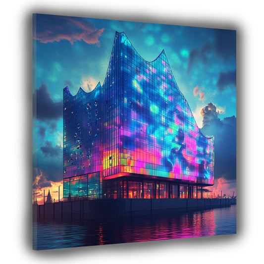 Wandbild Städte Pop Art Elbphilharmonie Hamburg Architektur Lichtspiel bunt