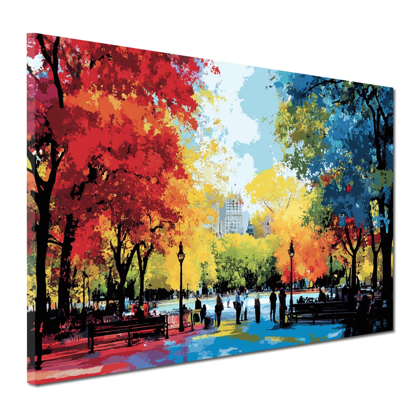 Wandbild Städte Pop Art Stadtpark USA Bäume Herbstfarben Spaziergänger