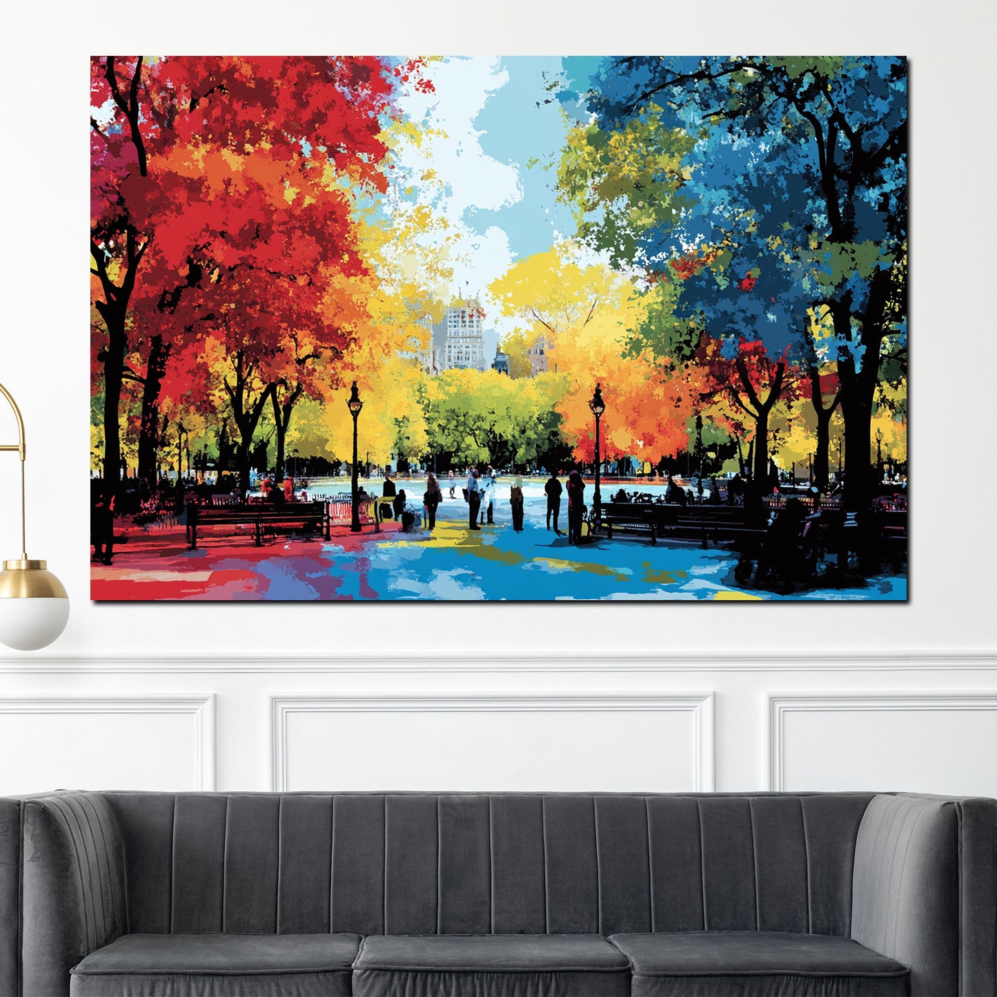 Wandbild Städte Pop Art Stadtpark USA Bäume Herbstfarben Spaziergänger