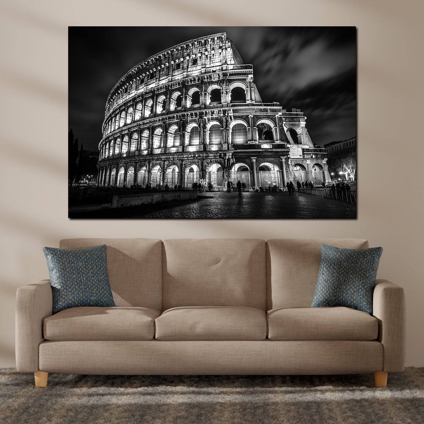 Wandbild Städte Rom Kolosseum Architektur Nachtaufnahme schwarz weiß