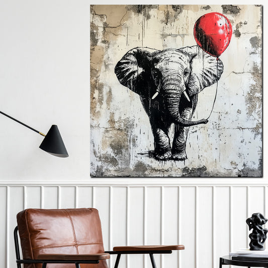 Wandbild Street Art Elefant mit Ballon modern