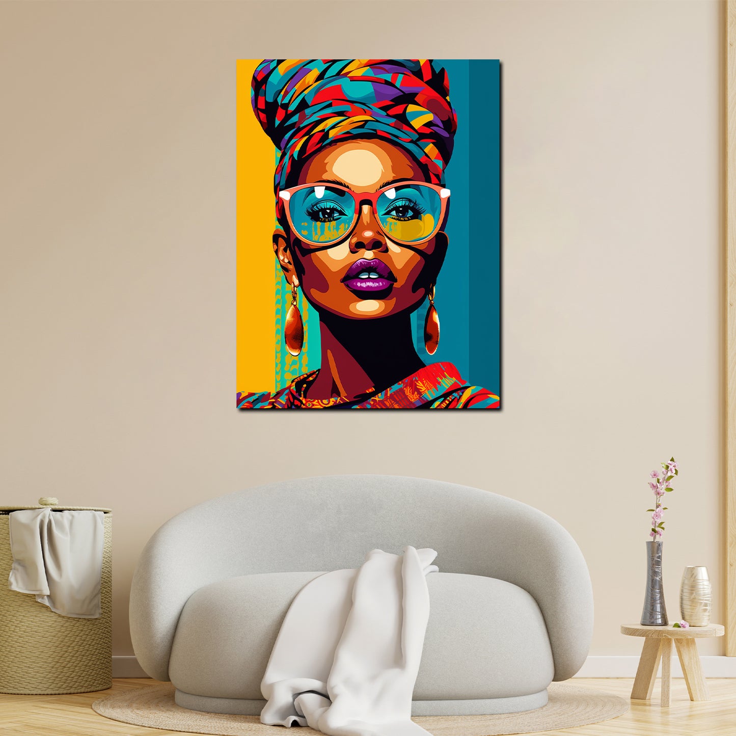 Wandbild Street Art Frau mit Turban und Sonnenbrille Colour Style