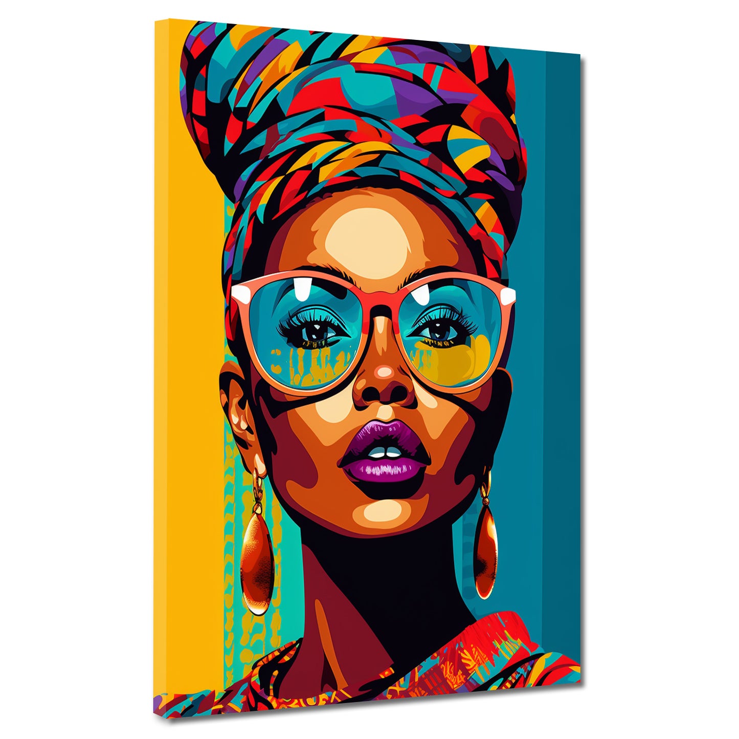 Wandbild Street Art Frau mit Turban und Sonnenbrille Colour Style
