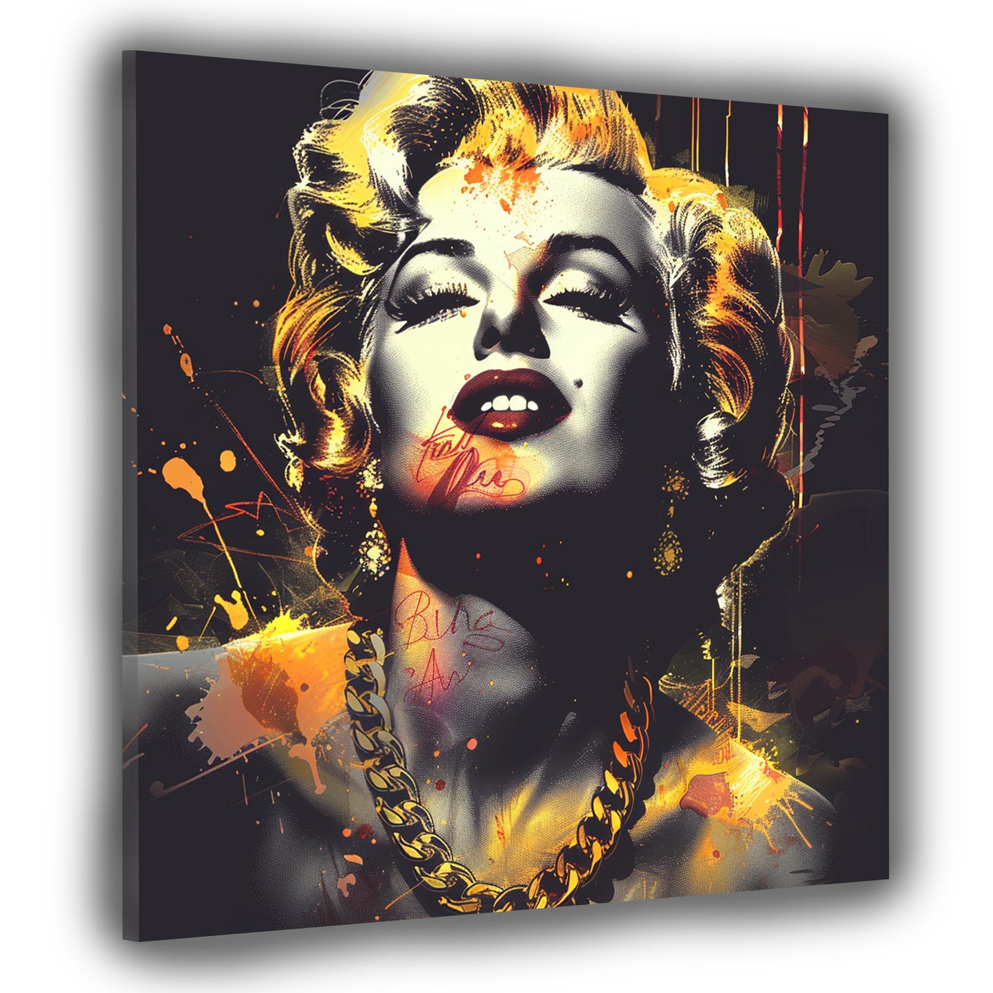 Wandbild Pop Art Marylin mit Goldkette