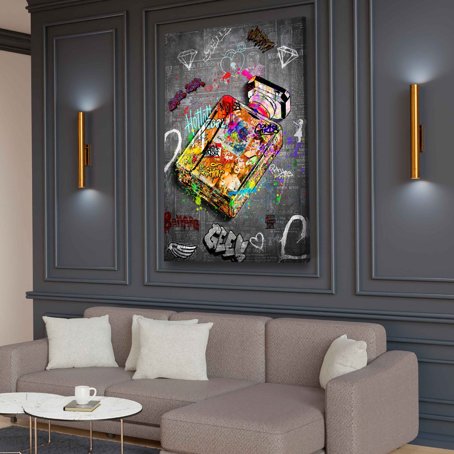 Wandbild Street Art Parfüm Ikonen Fashion modern bunt