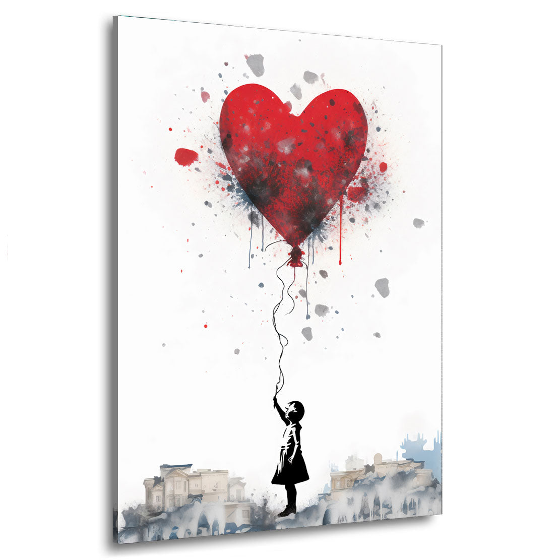 Wandbild Street Art abstrakt kleines Mädchen mit Herz Ballon