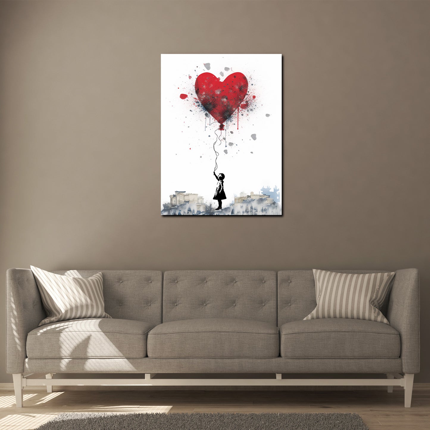 Wandbild Street Art abstrakt kleines Mädchen mit Herz Ballon