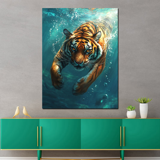 Wandbild Tiger Unterwasser Wildtier Dynamik Naturkraft