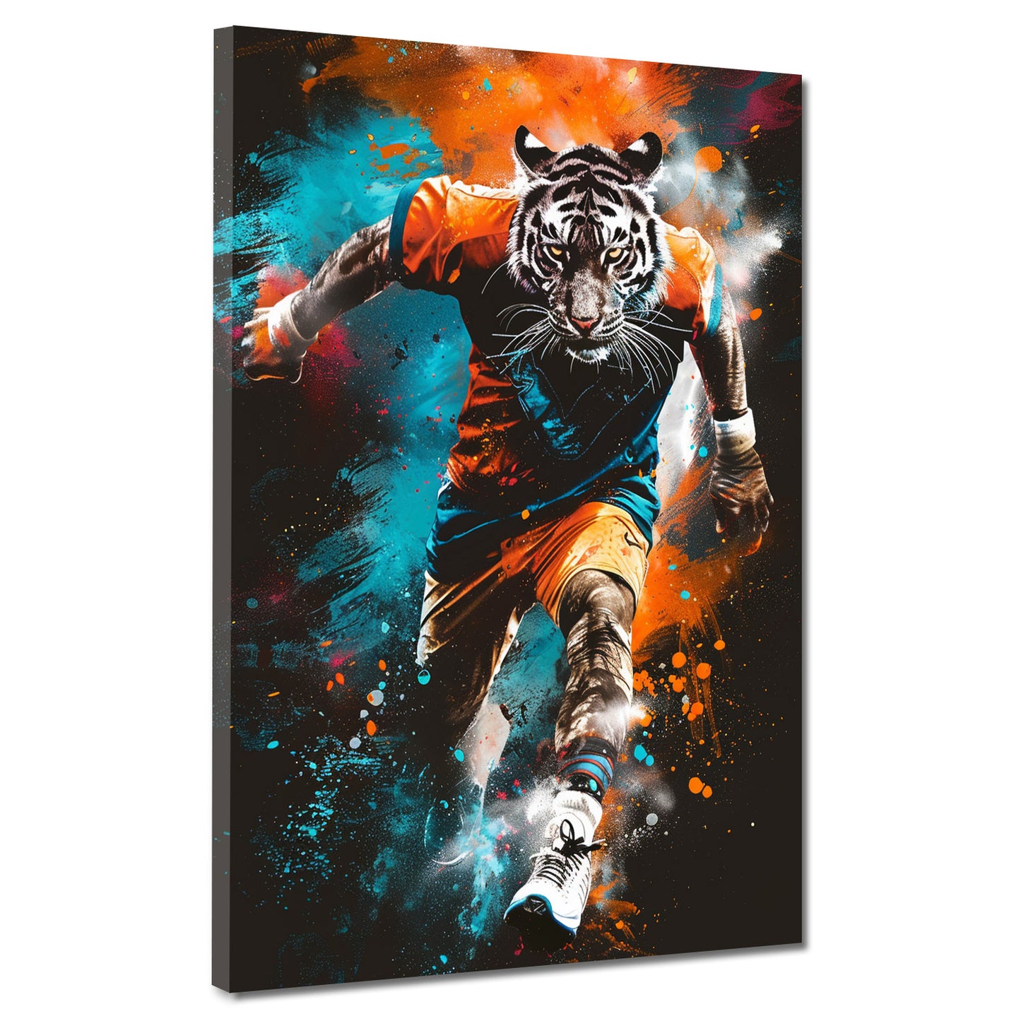 Wandbild Tiger als Sportler im dynamischen Pop Art Stil
