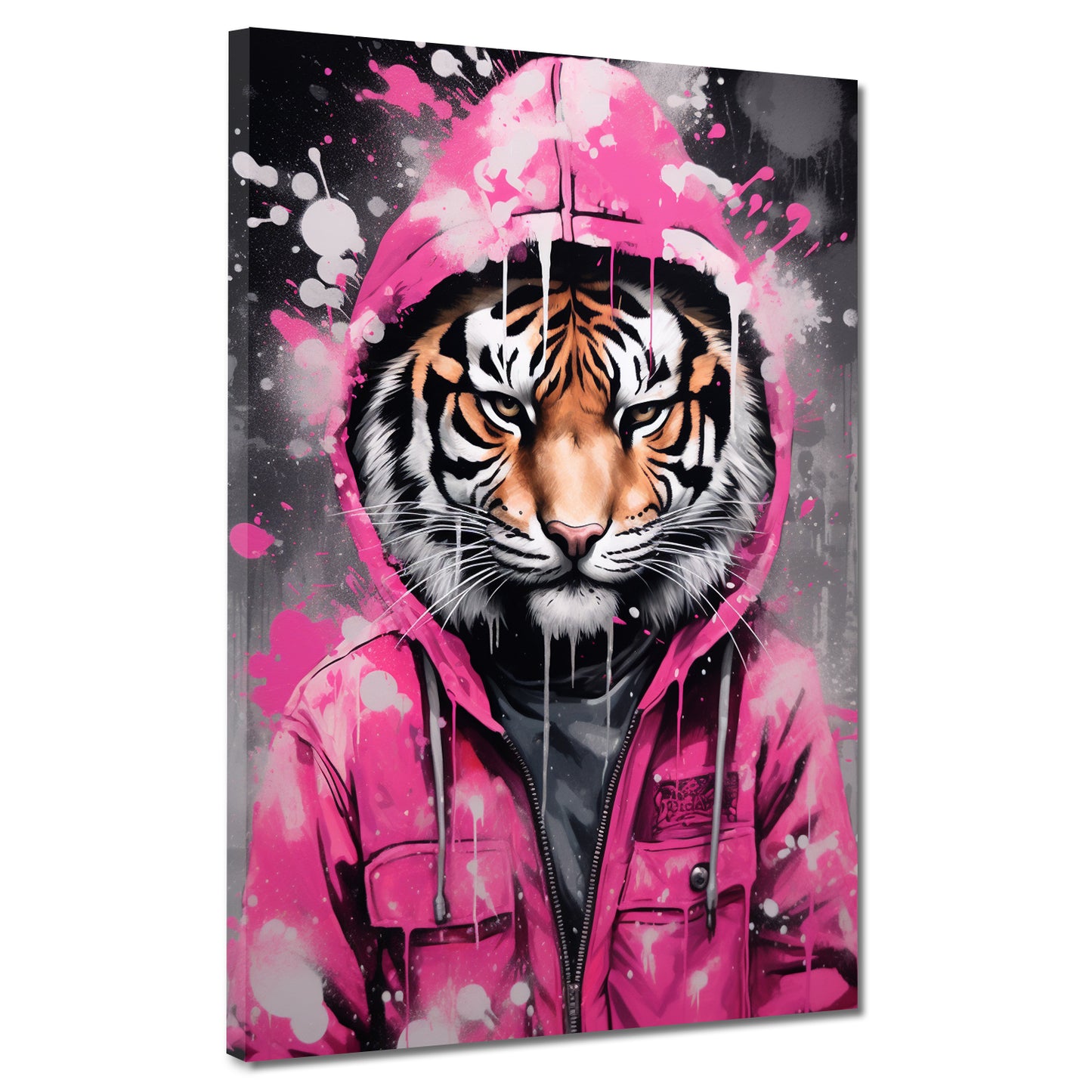 Wandbild Tiger in pinker Jacke Pop Art