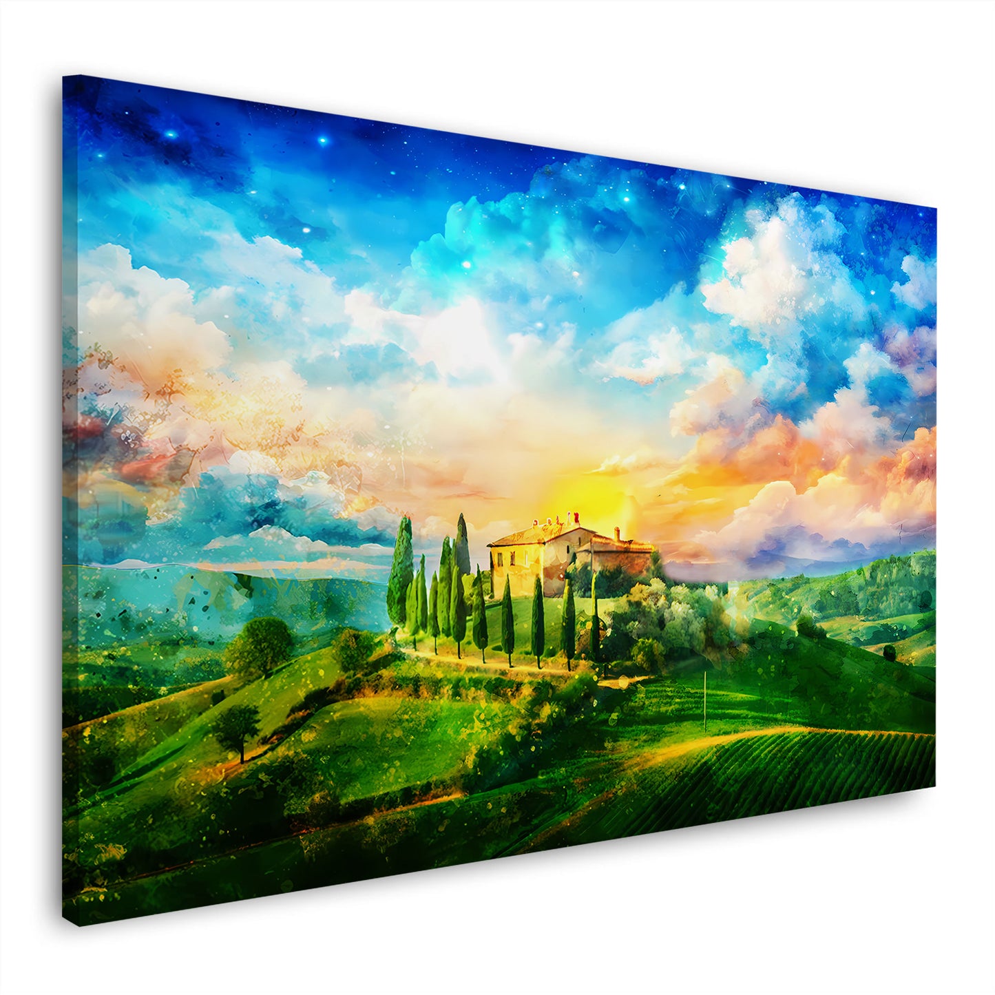 Wandbild Toskana Italien mit malerischer Landschaft und Sonnenuntergang