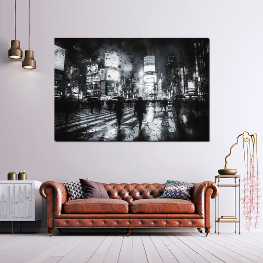 Wandbild USA NY Stadt bei Nacht Regen Menschen modern