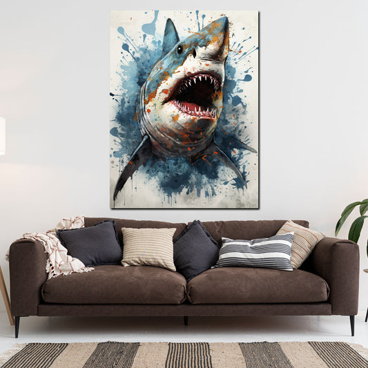 Wandbild Weißer Hai Blue Splash
