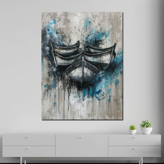 Wandbild abstrakt Boote in blau und grau