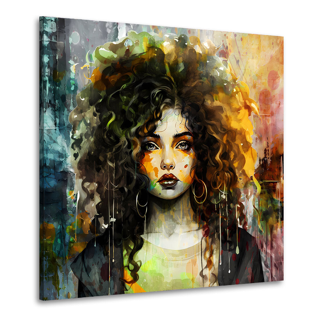 Wandbild abstrakt Frau mit Locken Pop Art