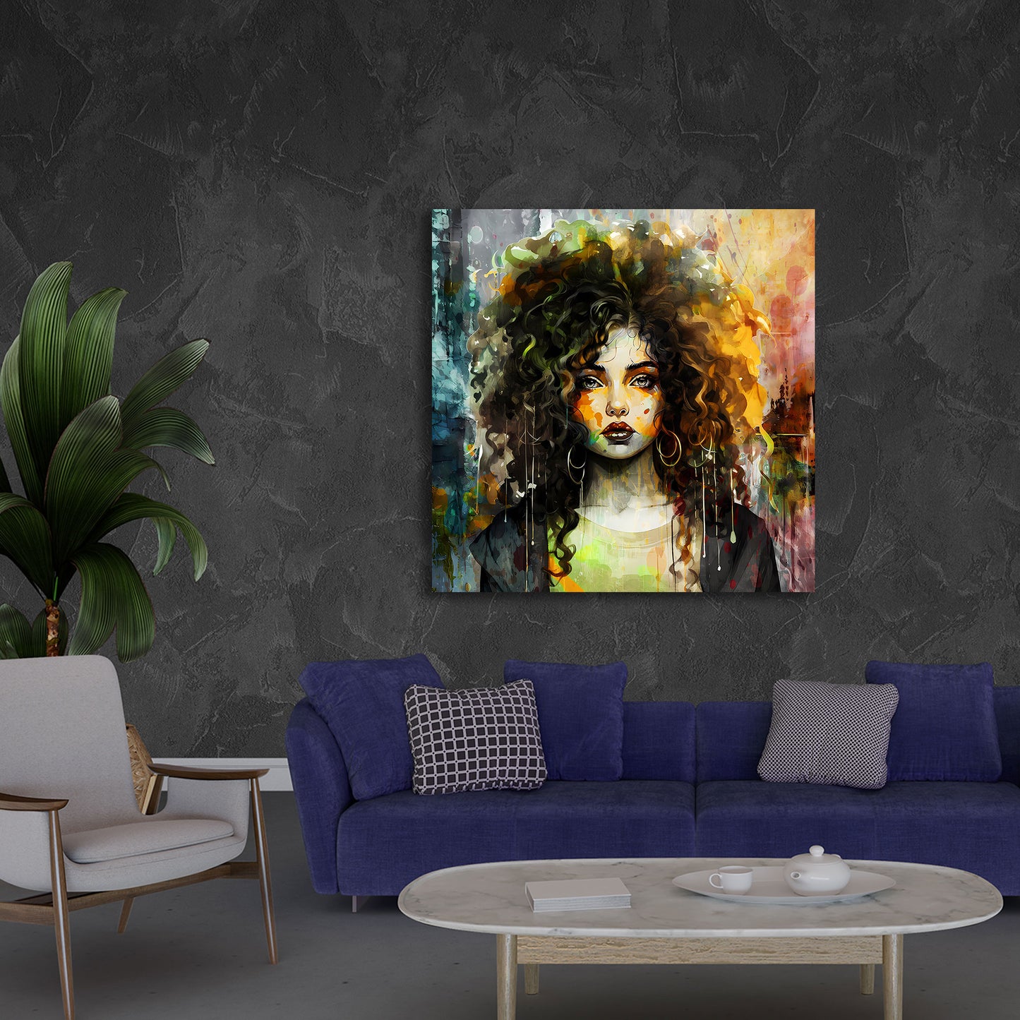 Wandbild abstrakt Frau mit Locken Pop Art