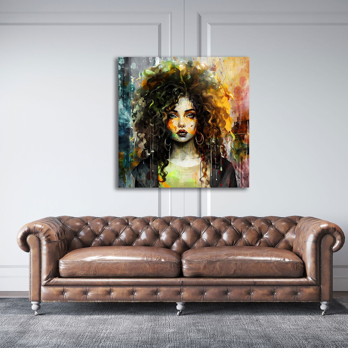 Wandbild abstrakt Frau mit Locken Pop Art