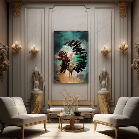 Indianer Feder-Kopfschmuck Häuptling Wandbild