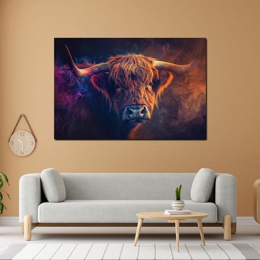 Wandbild abstrakt Kuh farbenfroher Rauch Effekt modern