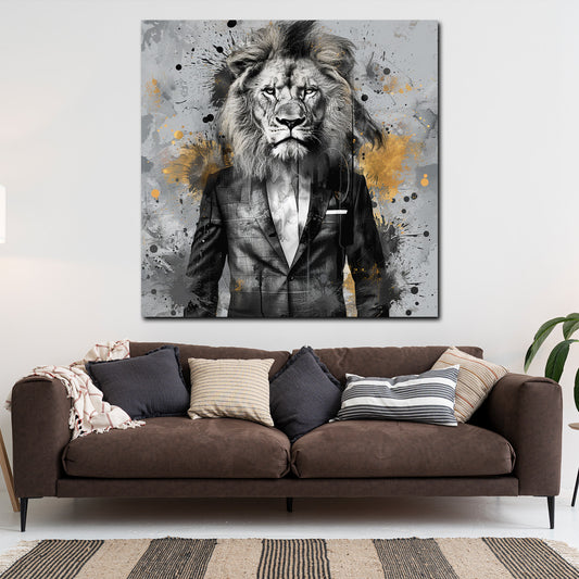 Wandbild Löwe im Anzug Pop Art modern
