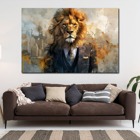 Wandbild abstrakt Löwe im Anzug modern urban