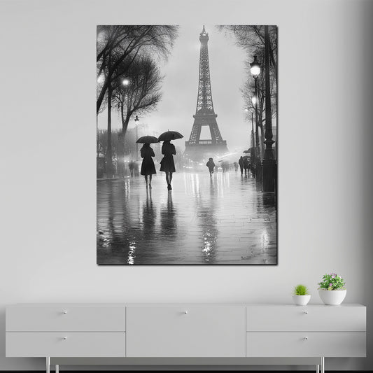 Wandbild abstrakt Paris Eiffelturm romantisch im Regen schwarz weiß
