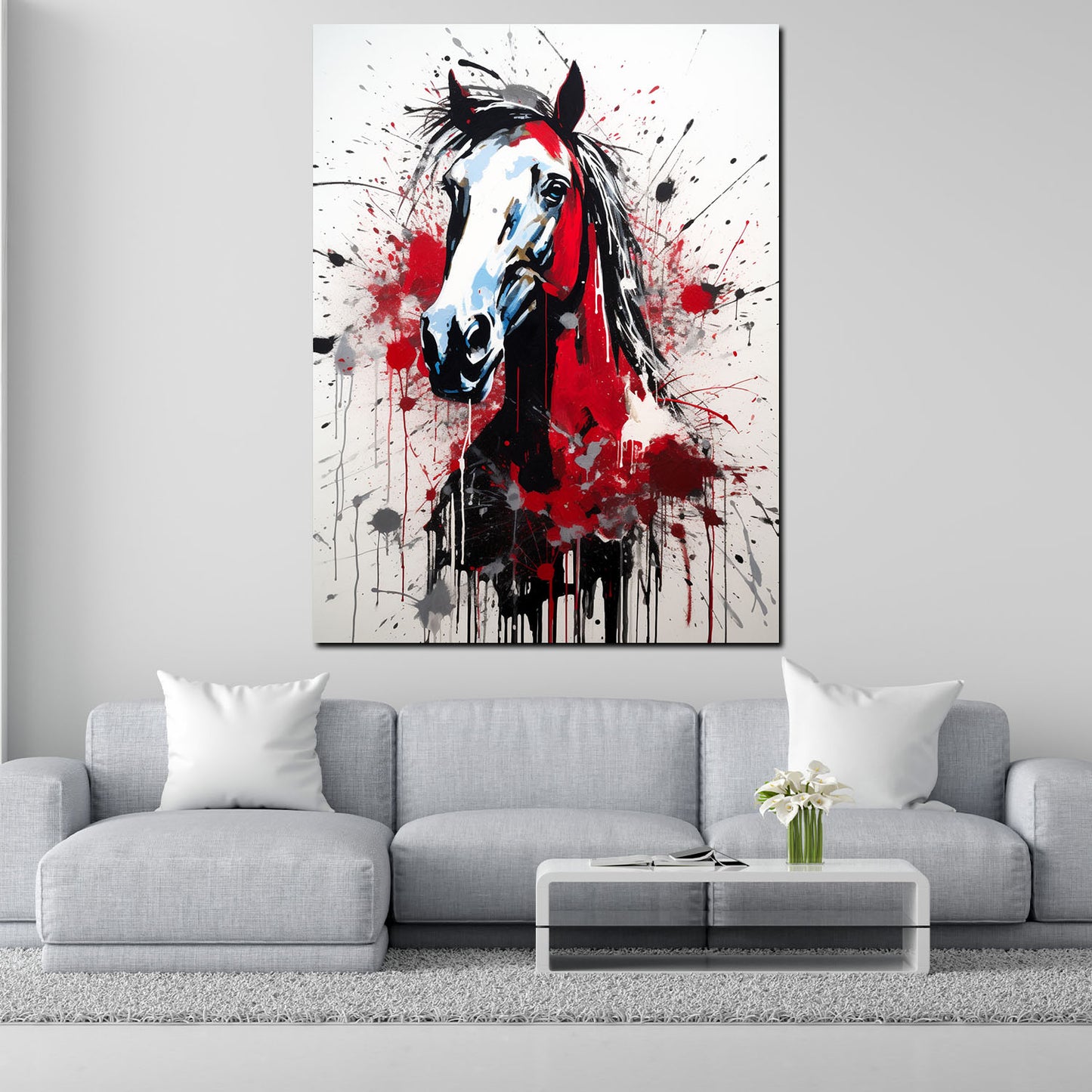 Wandbild abstrakt Pferd Kopf Red Splash