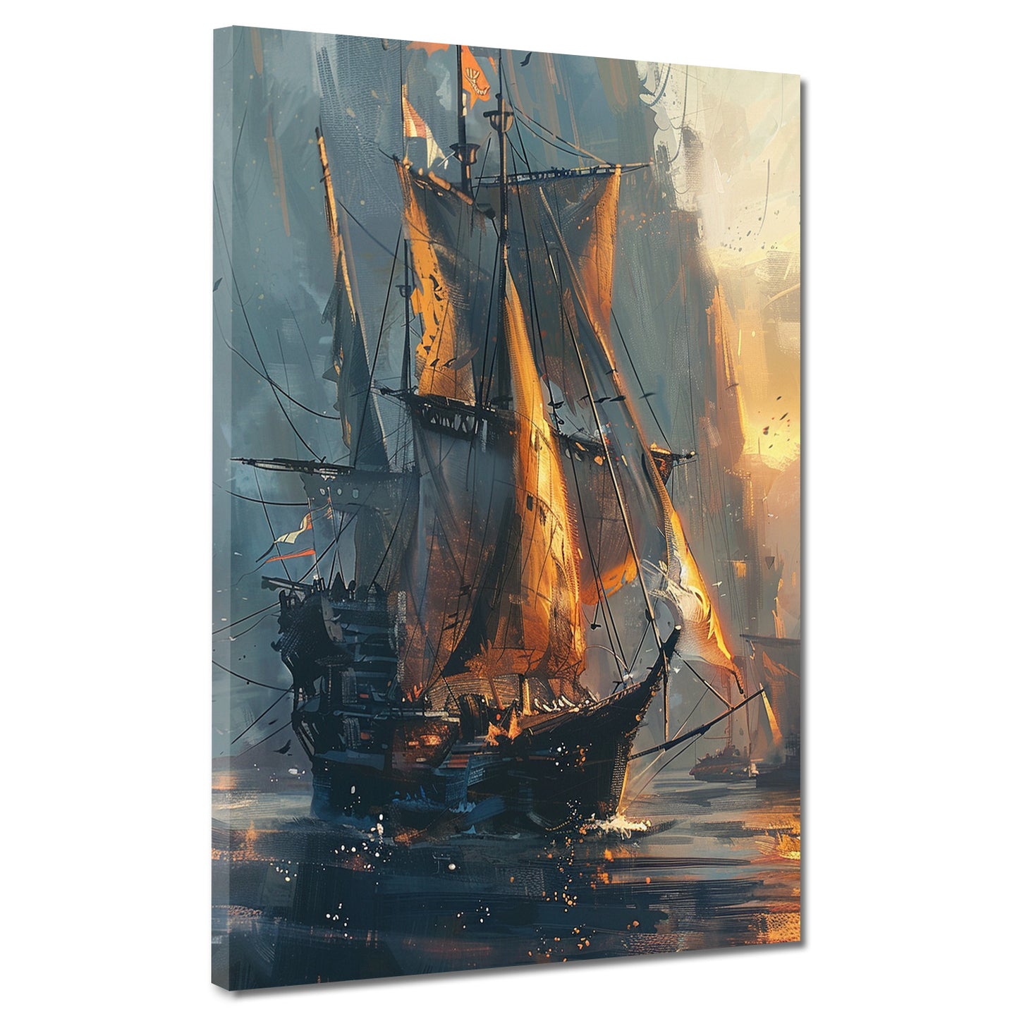 Wandbild abstrakt Segelschiff im Sonnenuntergang