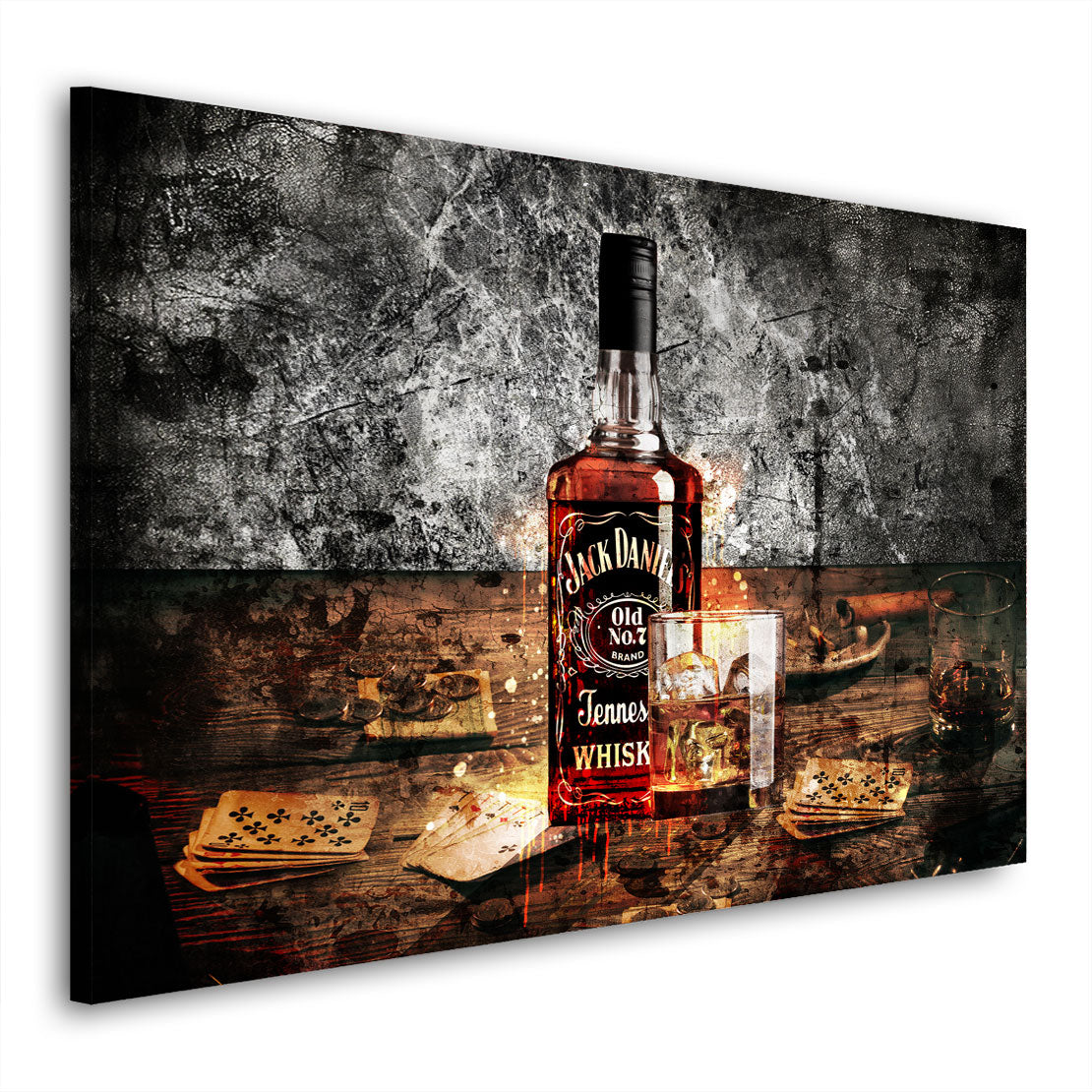 Wandbild abstrakt Whiskey Flasche und Glas Jack