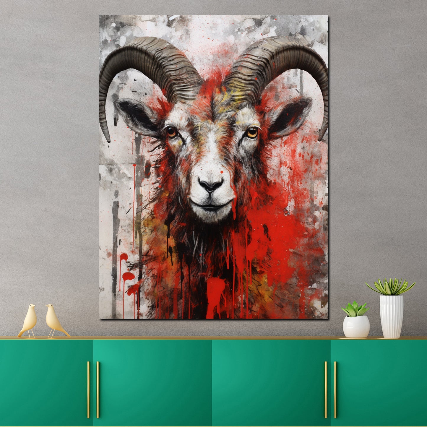 Wandbild abstrakt Ziege Red Splash